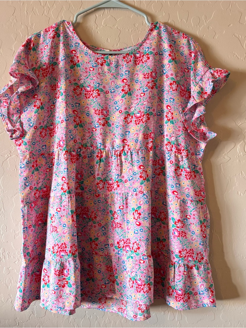 Women's Pink Floral Ruffle-Sleeve Blouse Large NWT